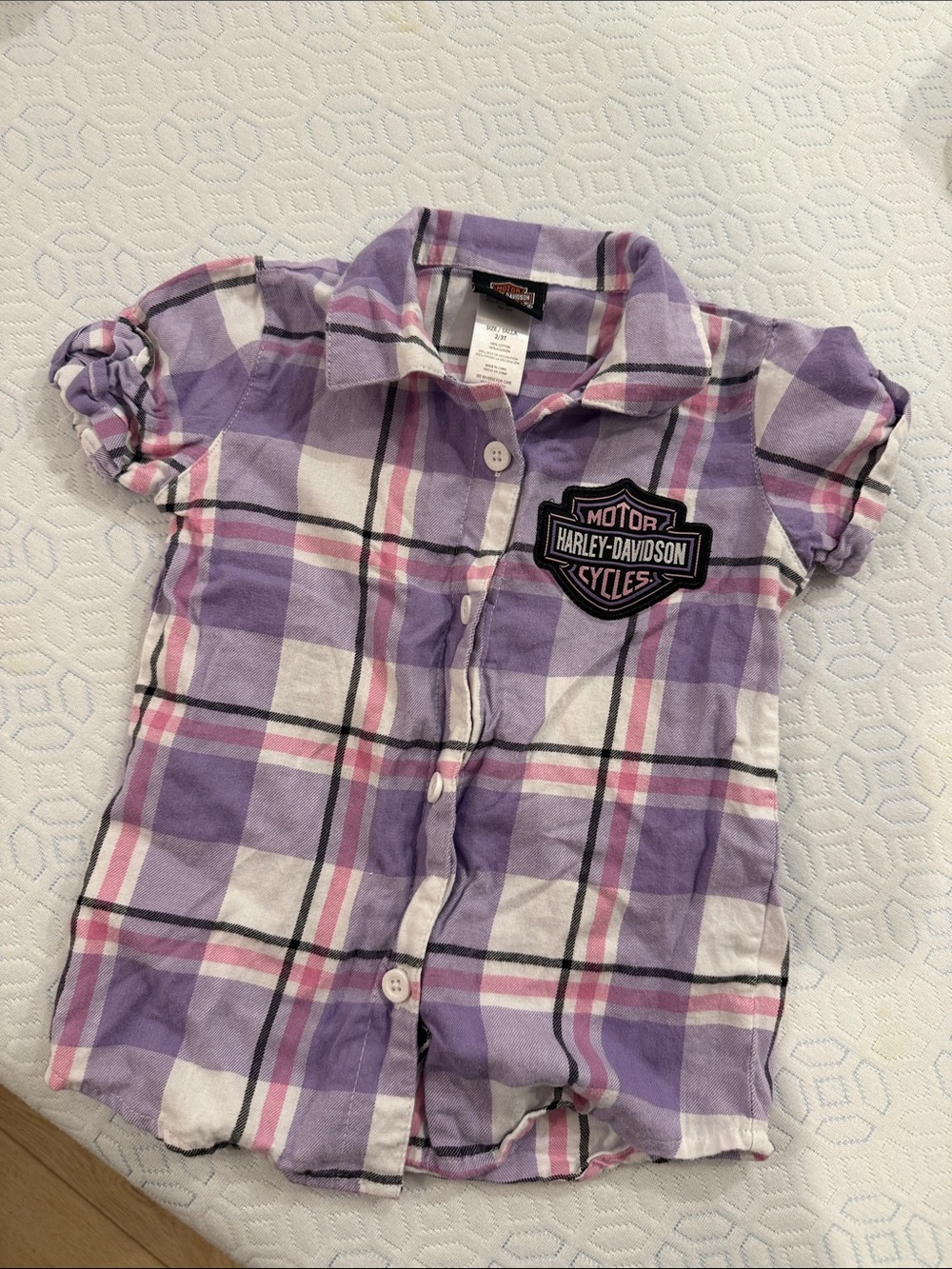 Harley-Davidson Girls' Lavender Pink Plaid Button-Down Shirt